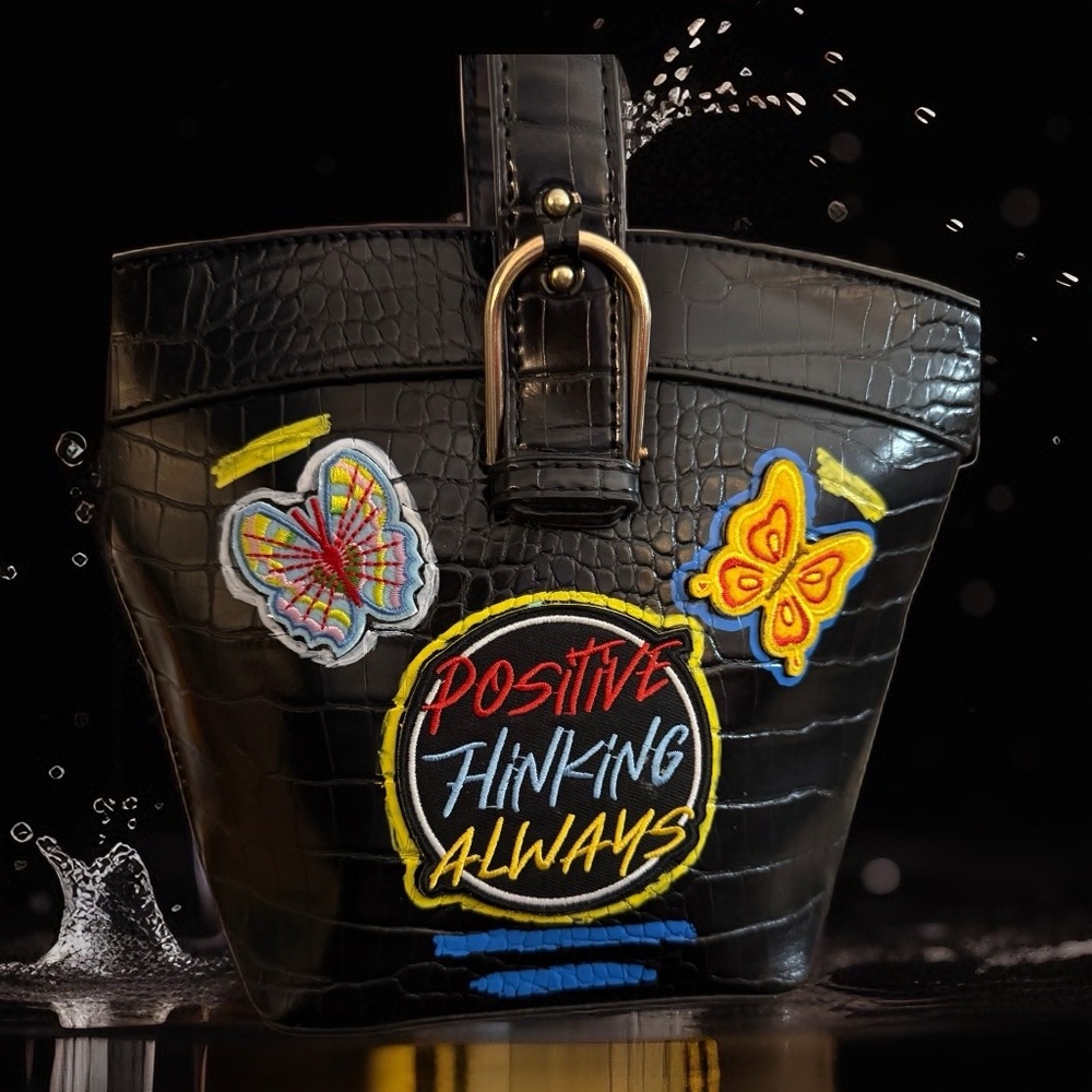 Black upcycled patch Women's Bag